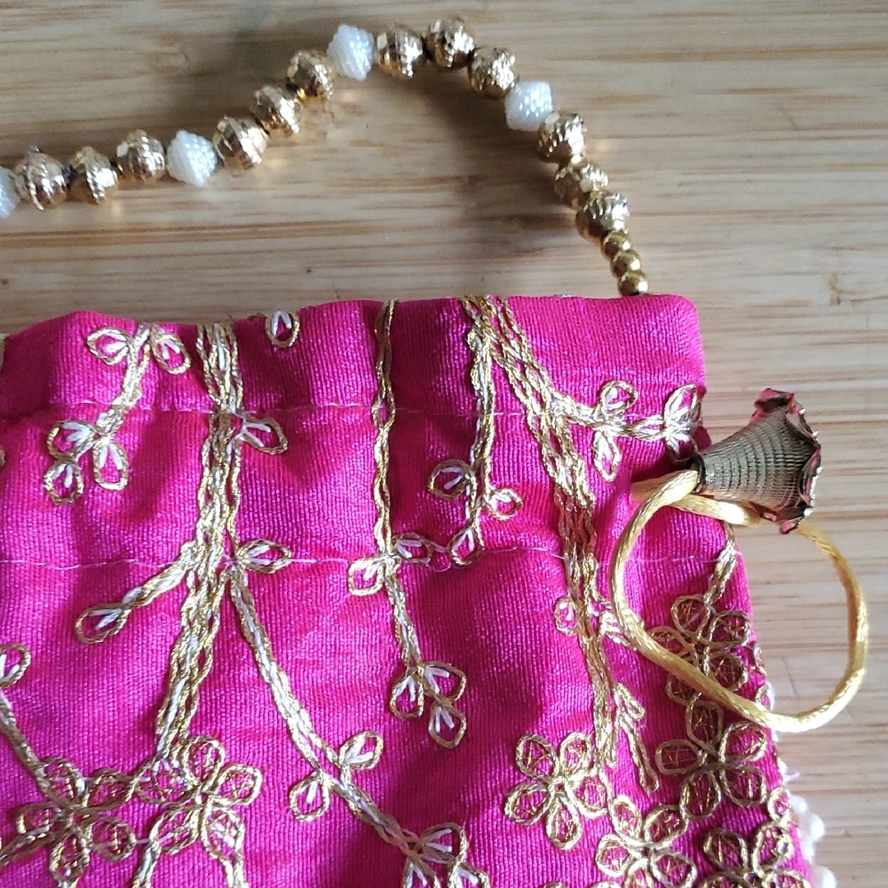 Pink Embroidered Drawstring Wristlet Bag - Picture 7 of 7